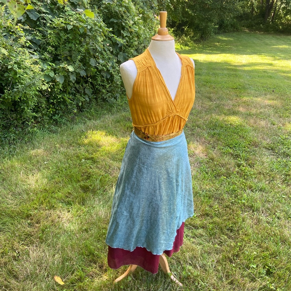 Blue Silk Wrap Skirt
